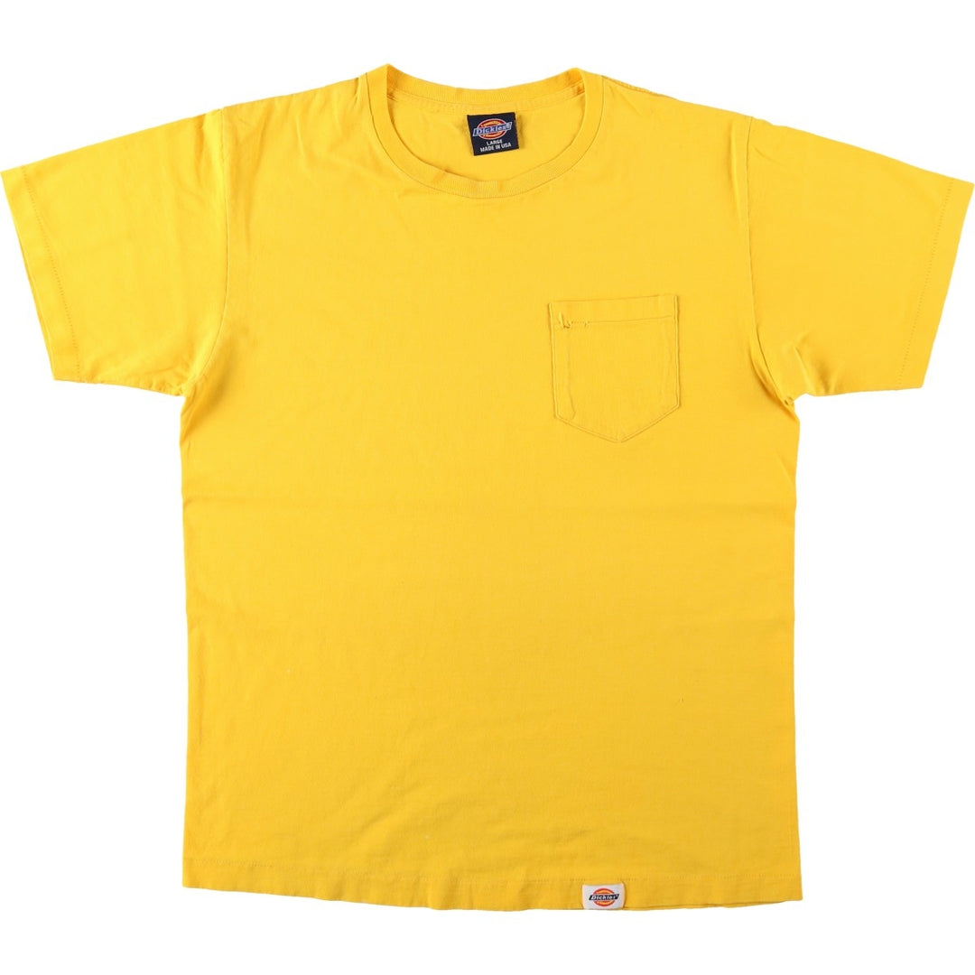 90'S Dickies Short-Sleeve T-Shirt with One-Point Logo Pocket, Made in USA, Men's Size L (Equivalent), Vintage cotton yellow type Vintage Second Hand