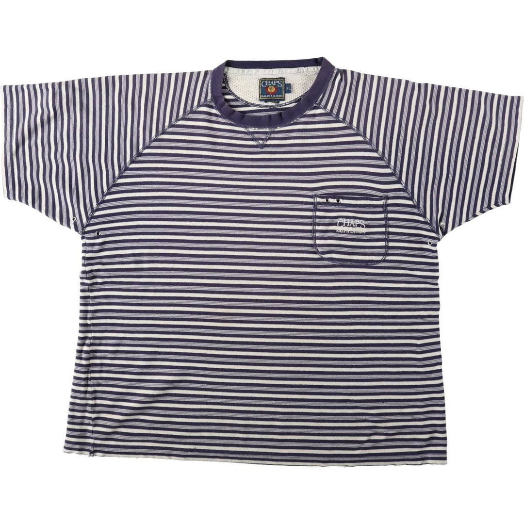 1980'S Ralph Lauren CHAPS Short-Sleeve Striped T-Shirt, Men's Size XL (approx.) cotton navy blue type Vintage Second Hand