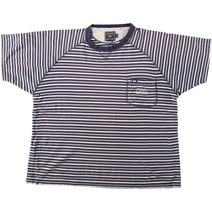 1980'S Ralph Lauren CHAPS Short-Sleeve Striped T-Shirt, Men's Size XL (approx.) cotton navy blue type Vintage Second Hand