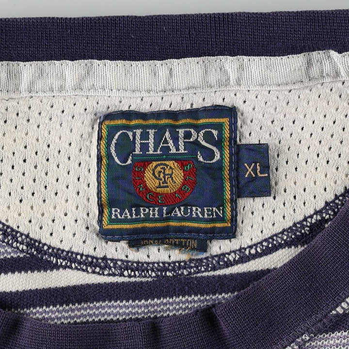 1980'S Ralph Lauren CHAPS Short-Sleeve Striped T-Shirt, Men's Size XL (approx.) cotton navy blue type Vintage Second Hand