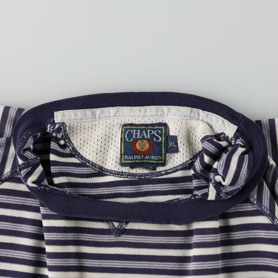 1980'S Ralph Lauren CHAPS Short-Sleeve Striped T-Shirt, Men's Size XL (approx.) cotton navy blue type Vintage Second Hand