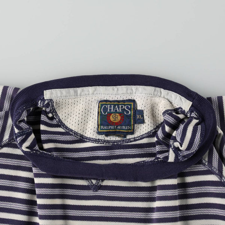 1980'S Ralph Lauren CHAPS Short-Sleeve Striped T-Shirt, Men's Size XL (approx.) cotton navy blue type Vintage Second Hand