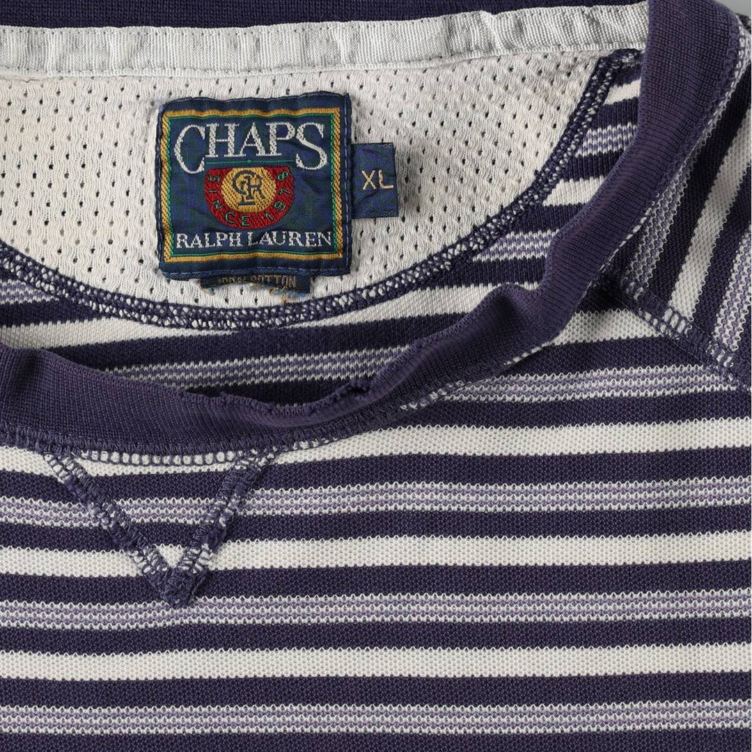 1980'S Ralph Lauren CHAPS Short-Sleeve Striped T-Shirt, Men's Size XL (approx.) cotton navy blue type Vintage Second Hand