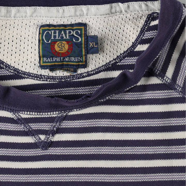 1980'S Ralph Lauren CHAPS Short-Sleeve Striped T-Shirt, Men's Size XL (approx.) cotton navy blue type Vintage Second Hand
