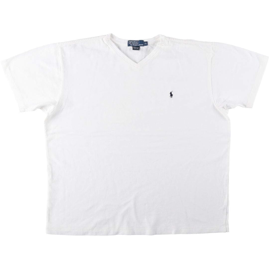 Ralph Lauren POLO by Ralph Lauren pique knit short-sleeved V-neck T-shirt, men's size XL (approx.) cotton white type Vintage Second Hand