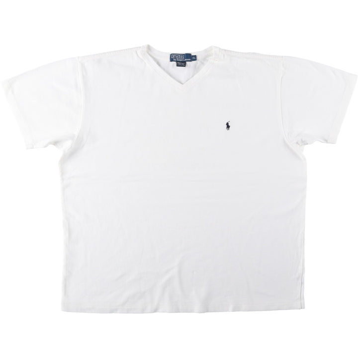 Ralph Lauren POLO by Ralph Lauren pique knit short-sleeved V-neck T-shirt, men's size XL (approx.) cotton white type Vintage Second Hand