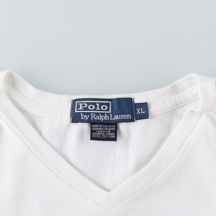 Ralph Lauren POLO by Ralph Lauren pique knit short-sleeved V-neck T-shirt, men's size XL (approx.) cotton white type Vintage Second Hand