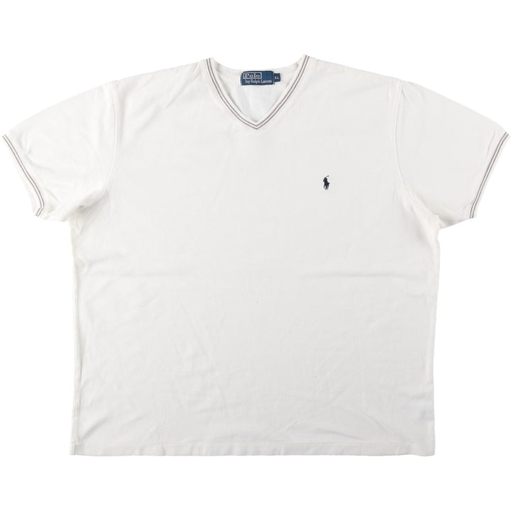 Ralph Lauren POLO by Ralph Lauren pique knit short-sleeved V-neck T-shirt, men's size XL (approx.) cotton white type Vintage Second Hand