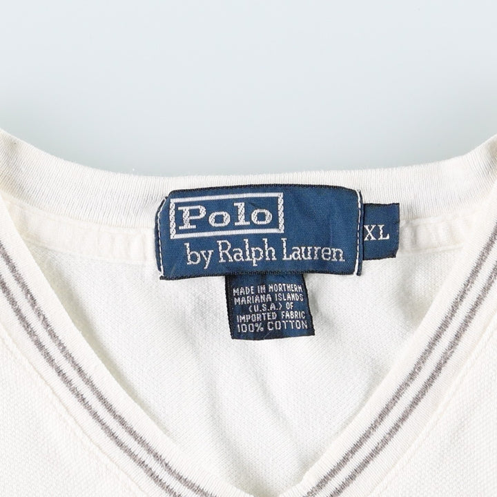 Ralph Lauren POLO by Ralph Lauren pique knit short-sleeved V-neck T-shirt, men's size XL (approx.) cotton white type Vintage Second Hand