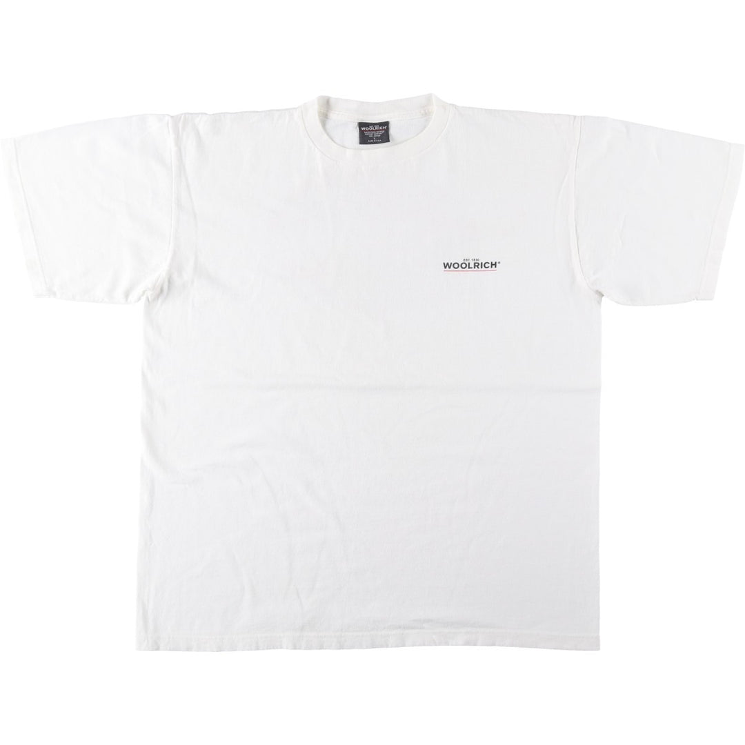 2000'S Woolrich Fish Print Short-Sleeve Logo T-Shirt, Made in USA, Men's Size L (approx.) cotton white type Vintage Second Hand