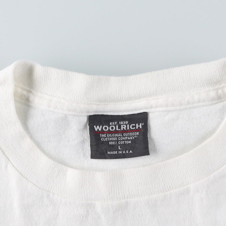 2000'S Woolrich Fish Print Short-Sleeve Logo T-Shirt, Made in USA, Men's Size L (approx.) cotton white type Vintage Second Hand