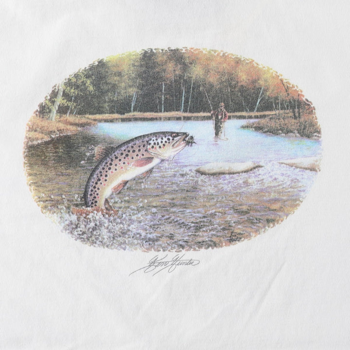 2000'S Woolrich Fish Print Short-Sleeve Logo T-Shirt, Made in USA, Men's Size L (approx.) cotton white type Vintage Second Hand