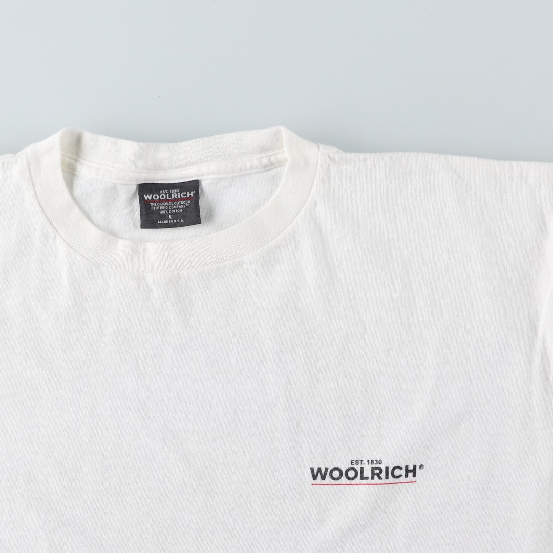 2000'S Woolrich Fish Print Short-Sleeve Logo T-Shirt, Made in USA, Men's Size L (approx.) cotton white type Vintage Second Hand