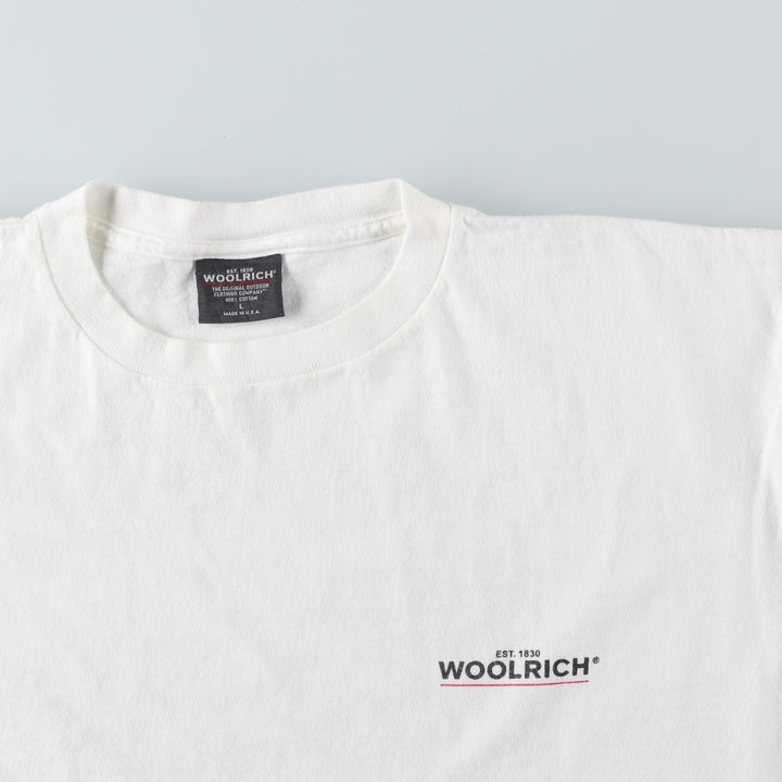 2000'S Woolrich Fish Print Short-Sleeve Logo T-Shirt, Made in USA, Men's Size L (approx.) cotton white type Vintage Second Hand