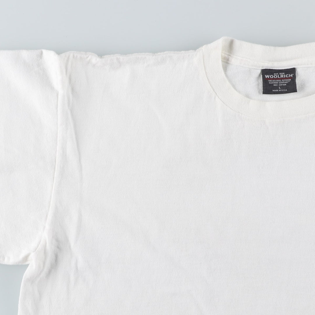 2000'S Woolrich Fish Print Short-Sleeve Logo T-Shirt, Made in USA, Men's Size L (approx.) cotton white type Vintage Second Hand