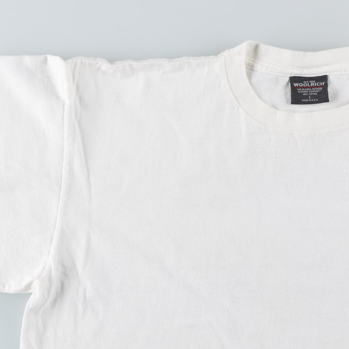 2000'S Woolrich Fish Print Short-Sleeve Logo T-Shirt, Made in USA, Men's Size L (approx.) cotton white type Vintage Second Hand