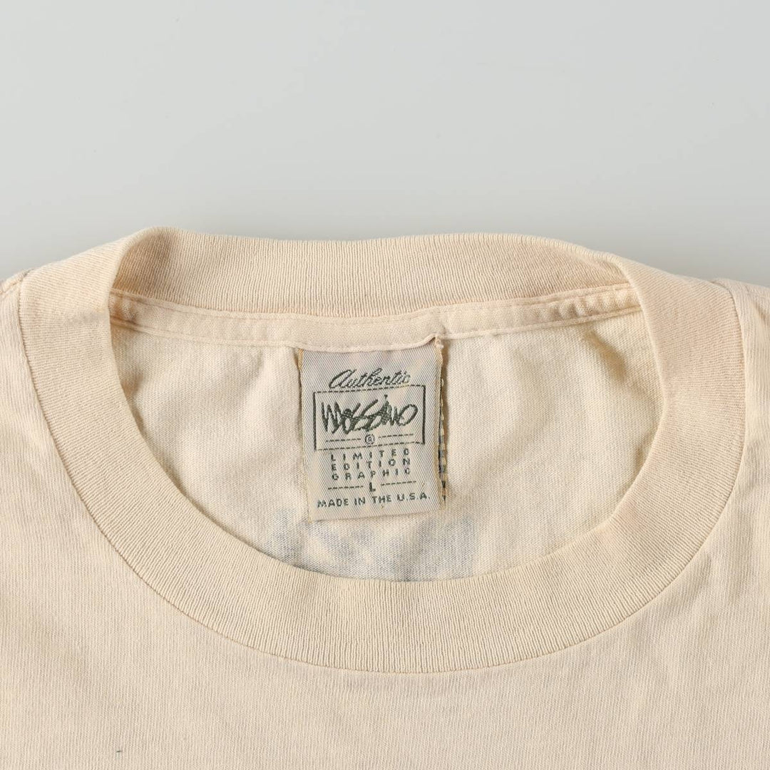 90'S Mossimo Short-Sleeve Printed T-Shirt, Made in USA, Men's Size L (Equivalent), Vintage cotton Beige type Vintage Second Hand
