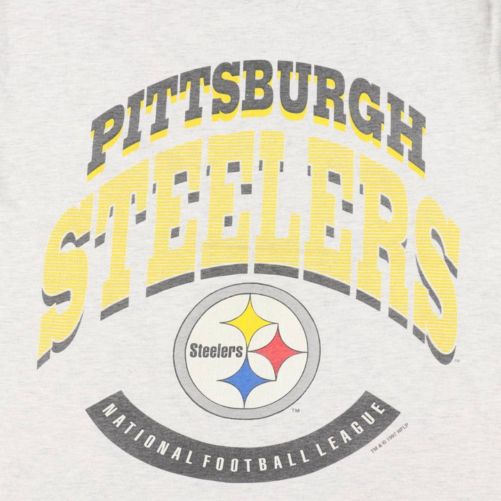 90'S Hanes BEEFY-T NFL PITTSBURGH STEELERS sports print T-shirt, Made in USA, Men's size L equivalent, Vintage cotton gray type Vintage Second Hand