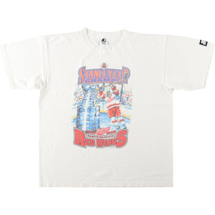 90'S Starter NHL Detroit Red Wings Sports Print T-Shirt, Made in USA, Men's Size L (Equivalent), Vintage cotton white type Vintage Second Hand