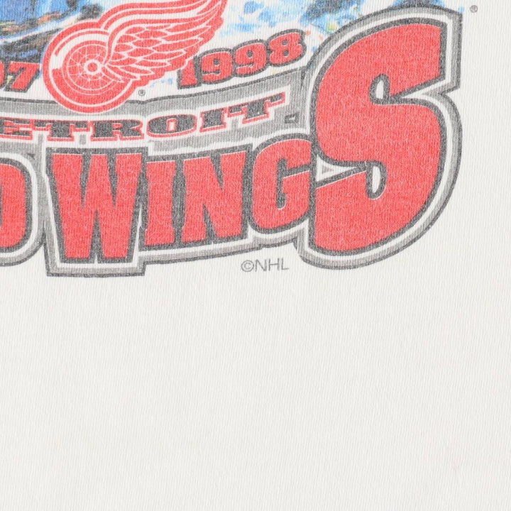 90'S Starter NHL Detroit Red Wings Sports Print T-Shirt, Made in USA, Men's Size L (Equivalent), Vintage cotton white type Vintage Second Hand