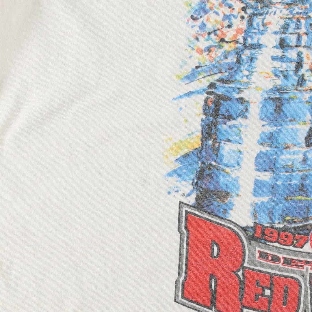 90'S Starter NHL Detroit Red Wings Sports Print T-Shirt, Made in USA, Men's Size L (Equivalent), Vintage cotton white type Vintage Second Hand