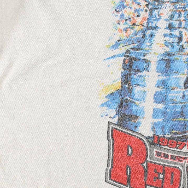 90'S Starter NHL Detroit Red Wings Sports Print T-Shirt, Made in USA, Men's Size L (Equivalent), Vintage cotton white type Vintage Second Hand