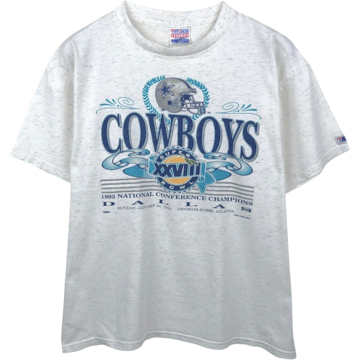 90'S TRENCH NFL DALLAS COWBOYS SUPER BOWL XXVIII sports print T-shirt, Made in USA, Men's XL equivalent. cotton gray type Vintage Second Hand
