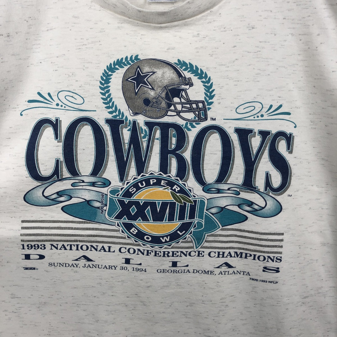 90'S TRENCH NFL DALLAS COWBOYS SUPER BOWL XXVIII sports print T-shirt, Made in USA, Men's XL equivalent. cotton gray type Vintage Second Hand