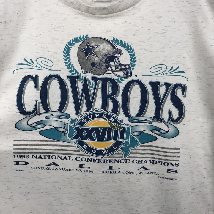 90'S TRENCH NFL DALLAS COWBOYS SUPER BOWL XXVIII sports print T-shirt, Made in USA, Men's XL equivalent. cotton gray type Vintage Second Hand