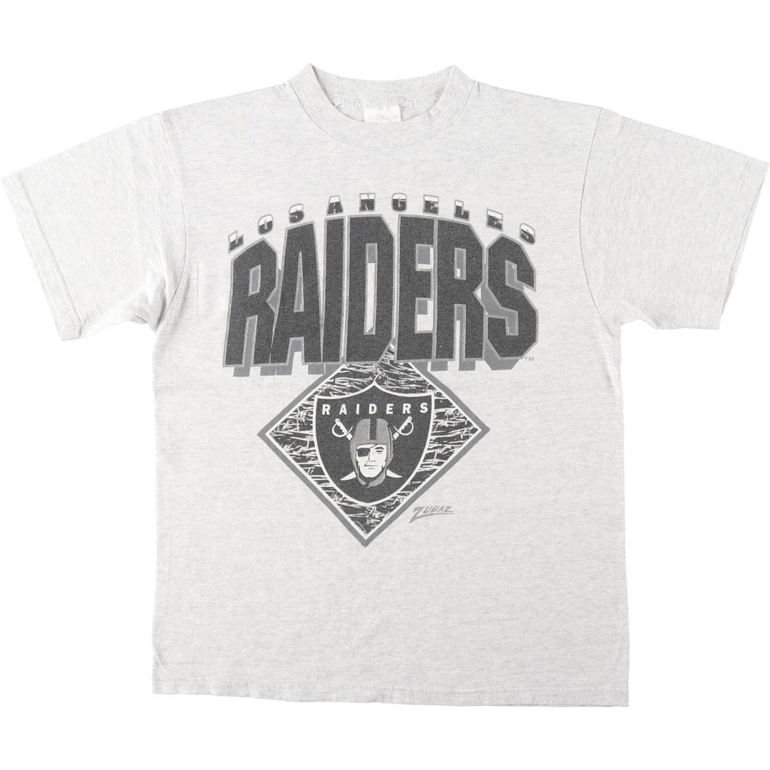 ZUBAZ NFL LOS ANGELES RAIDERS Sports Print T-Shirt (Men's Size L) unclear gray type Vintage Second Hand
