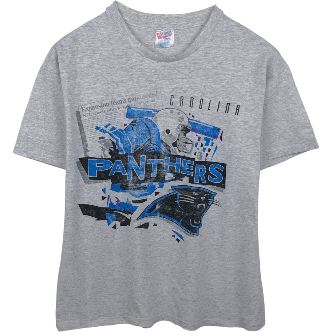 90'S Hanes Heavyweight NFL Carolina Panthers sports print T-shirt, men's size L (approx.) cotton gray type Vintage Second Hand