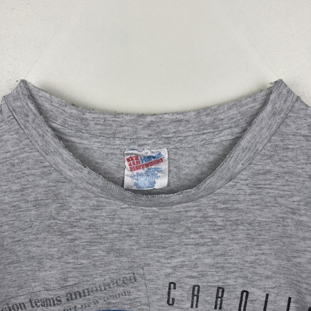 90'S Hanes Heavyweight NFL Carolina Panthers sports print T-shirt, men's size L (approx.) cotton gray type Vintage Second Hand