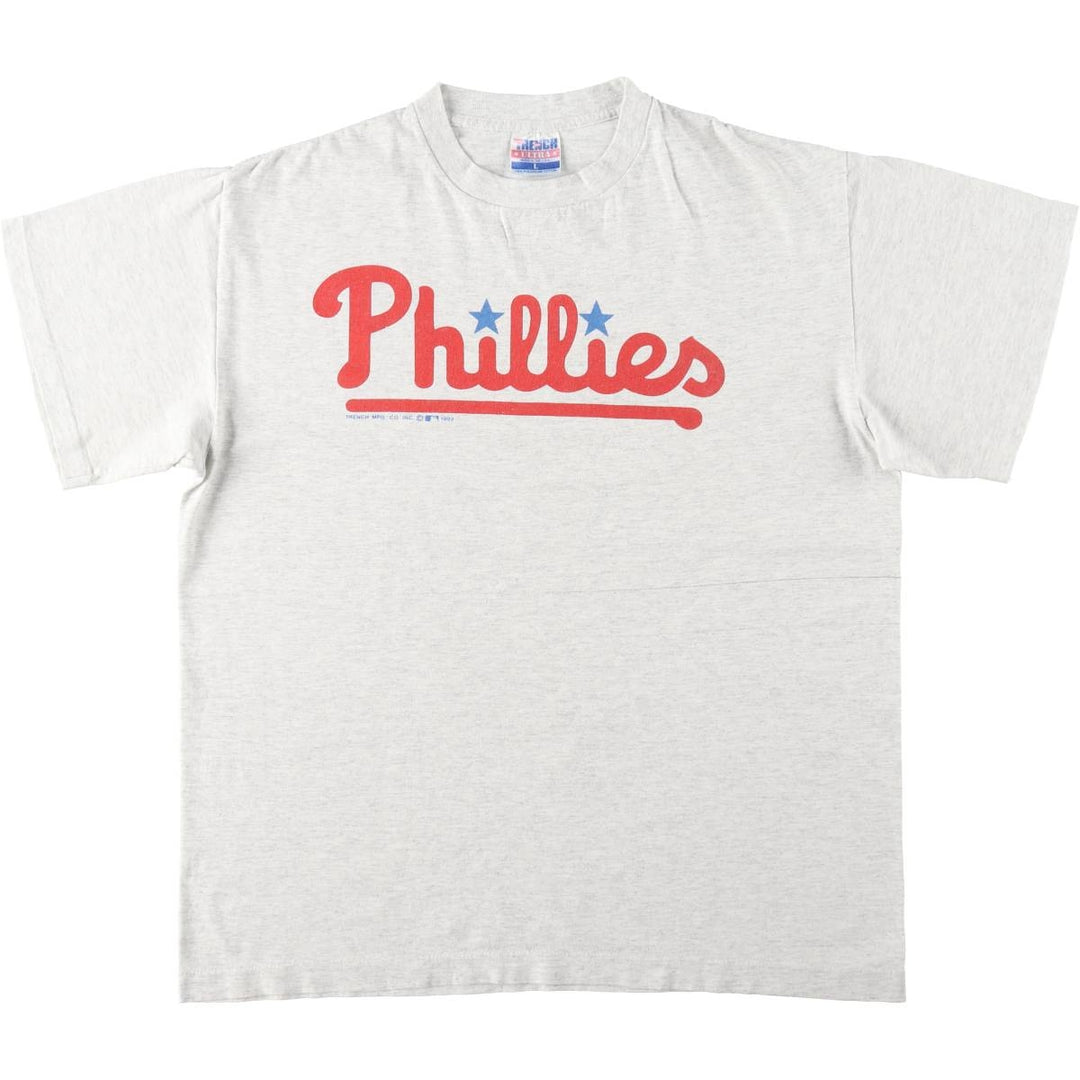 90'S TRENCH MLB Philadelphia Phillies Sports Print T-Shirt, Made in USA, Men's Size L (Equivalent), Vintage cotton gray type Vintage Second Hand