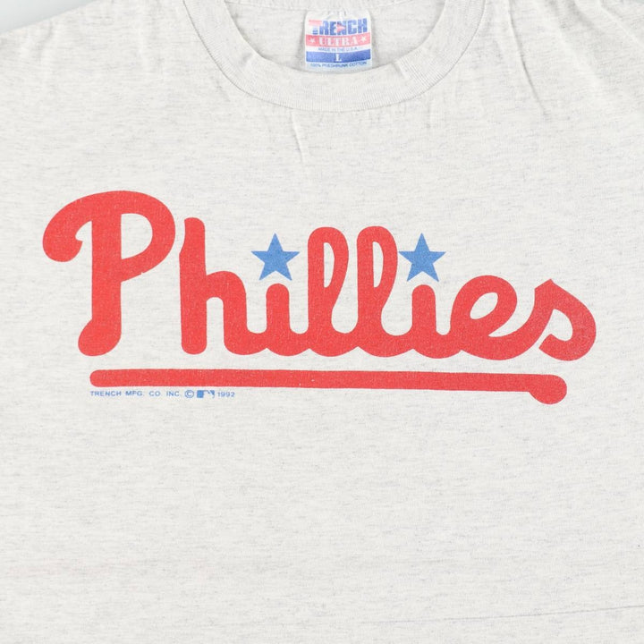 90'S TRENCH MLB Philadelphia Phillies Sports Print T-Shirt, Made in USA, Men's Size L (Equivalent), Vintage cotton gray type Vintage Second Hand