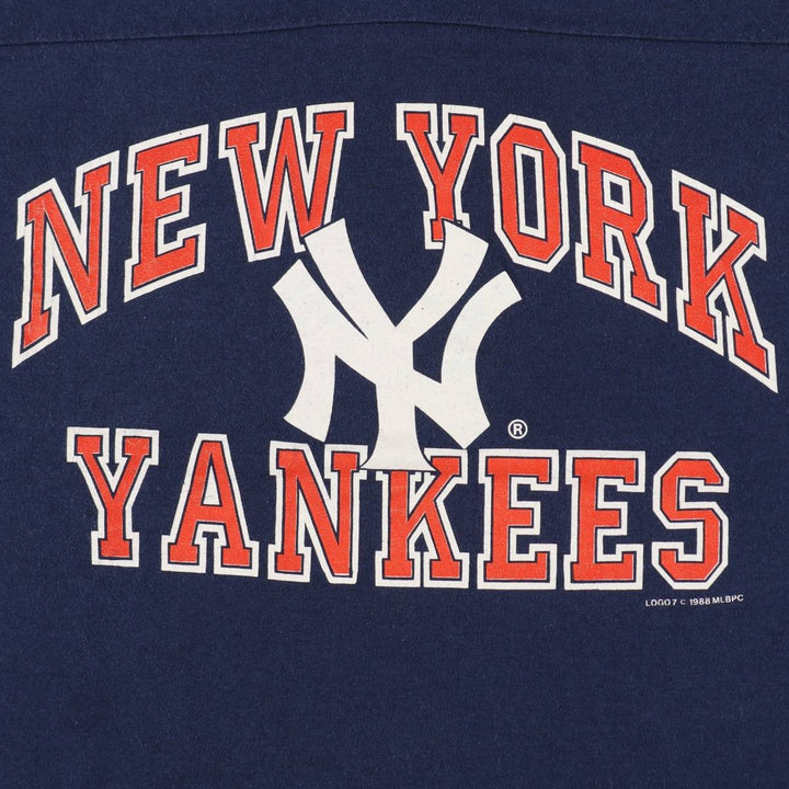 90'S LOGO7 MLB NEW YORK YANKEES V-neck sports print T-shirt, men's size L equivalent, vintage. unclear navy blue type Vintage Second Hand
