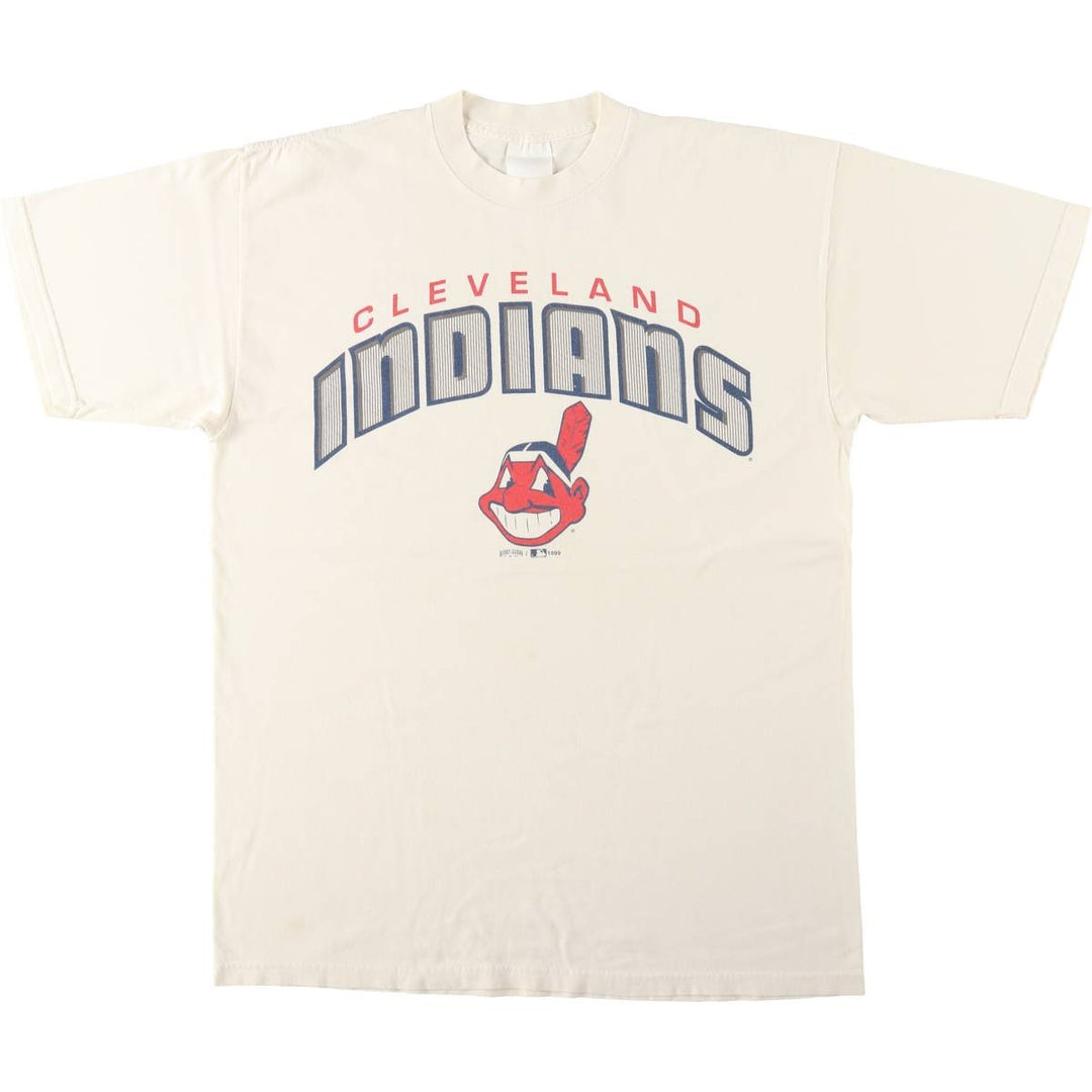 1990'S MLB Cleveland Indians sports print t-shirt, men's size L (approx.), vintage. unclear white type Vintage Second Hand