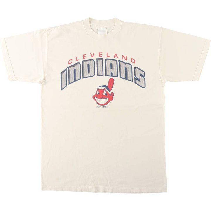 1990'S MLB Cleveland Indians sports print t-shirt, men's size L (approx.), vintage. unclear white type Vintage Second Hand