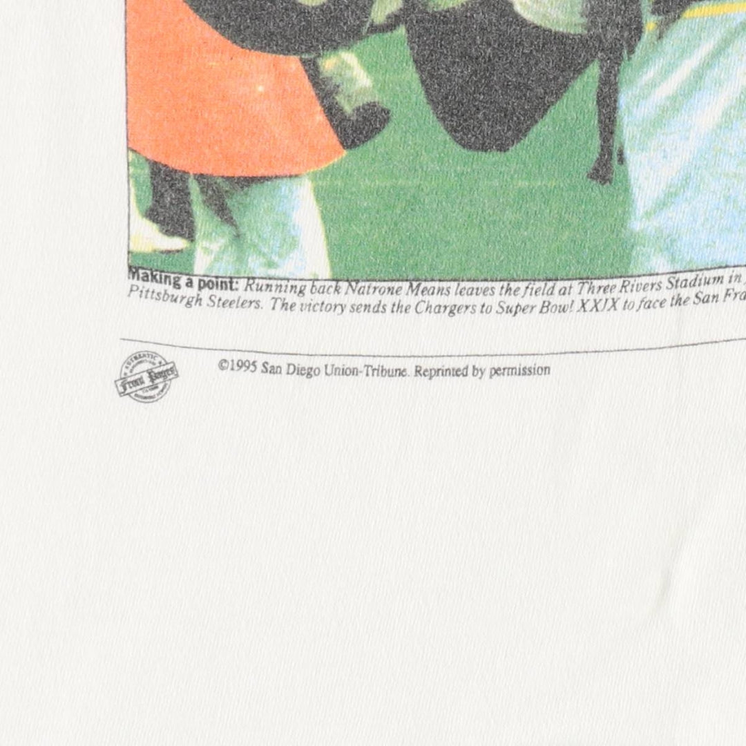 90'S Fruit of the Loom NFL Los Angeles Chargers Sports Print T-Shirt, Made in USA, Men's Size L (approx.), Vintage cotton white type Vintage Second Hand