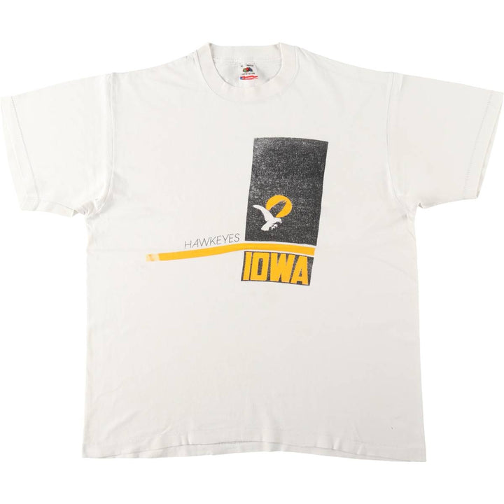 90'S Fruit of the Loom Iowa University College T-shirt, Made in USA, Men's XL equivalent, Vintage cotton white type Vintage Second Hand