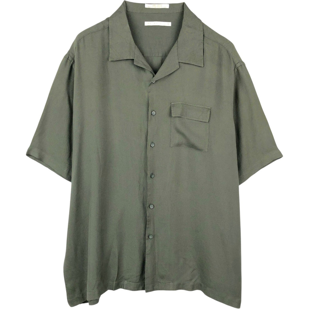 Perry Ellis Short Sleeve Open Collar Silk Shirt Box Shirt Men's XL silk Green type dark green Vintage Second Hand