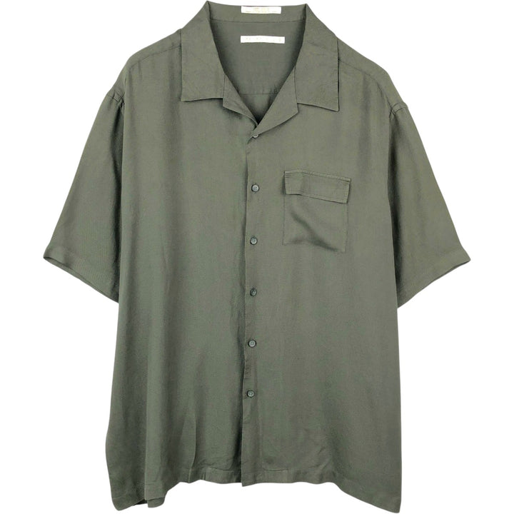 Perry Ellis Short Sleeve Open Collar Silk Shirt Box Shirt Men's XL silk Green type dark green Vintage Second Hand