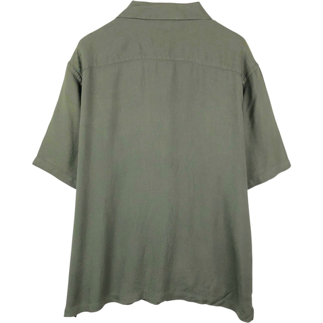 Perry Ellis Short Sleeve Open Collar Silk Shirt Box Shirt Men's XL silk Green type dark green Vintage Second Hand
