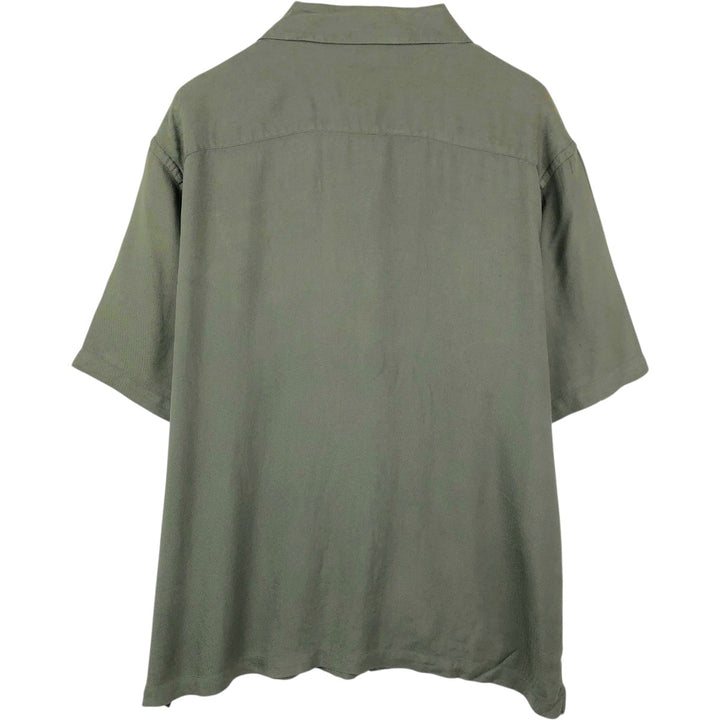 Perry Ellis Short Sleeve Open Collar Silk Shirt Box Shirt Men's XL silk Green type dark green Vintage Second Hand