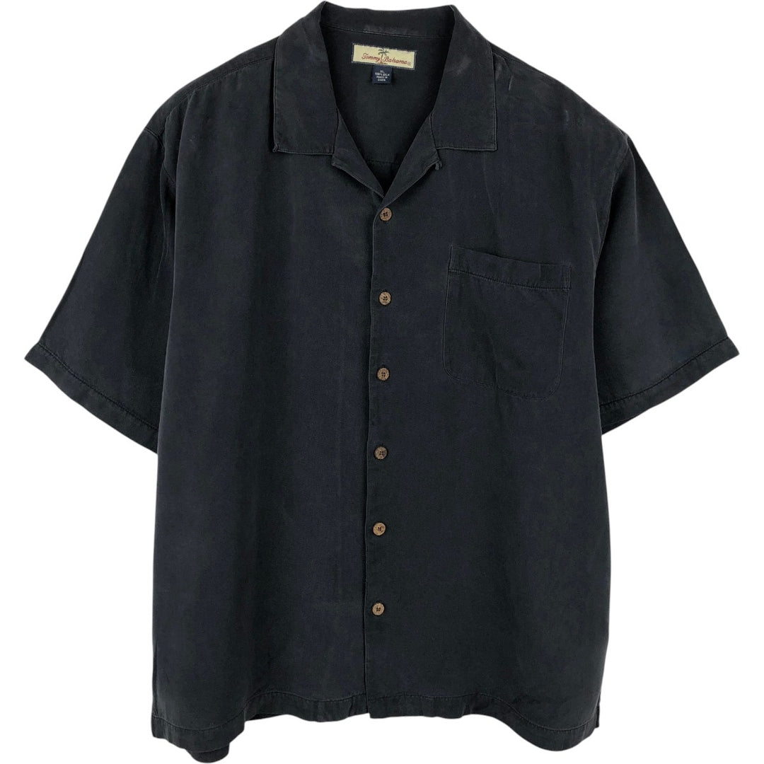 Tommy Bahama short sleeve open collar silk shirt, box shirt, men's XL size silk black type Vintage Second Hand
