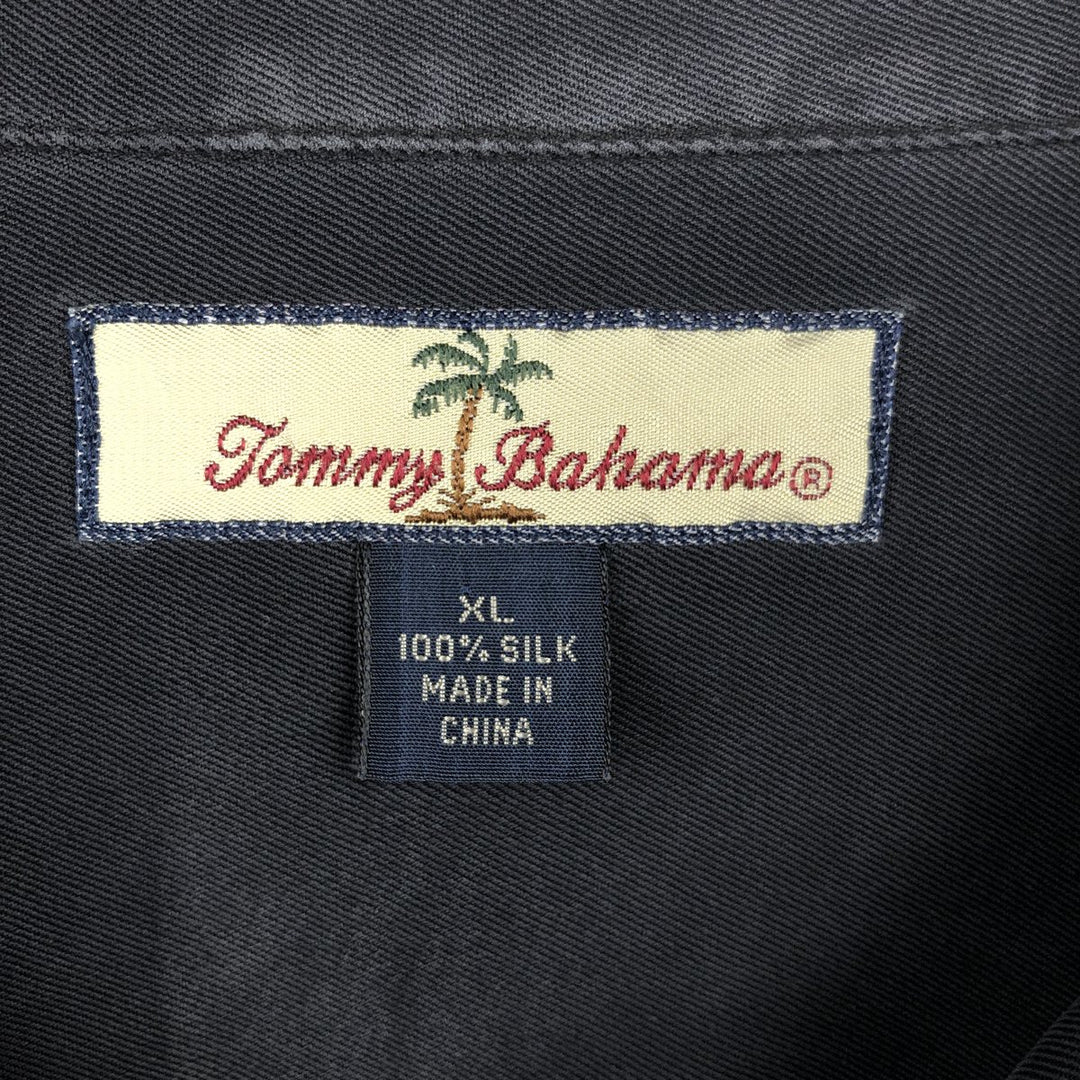 Tommy Bahama short sleeve open collar silk shirt, box shirt, men's XL size silk black type Vintage Second Hand