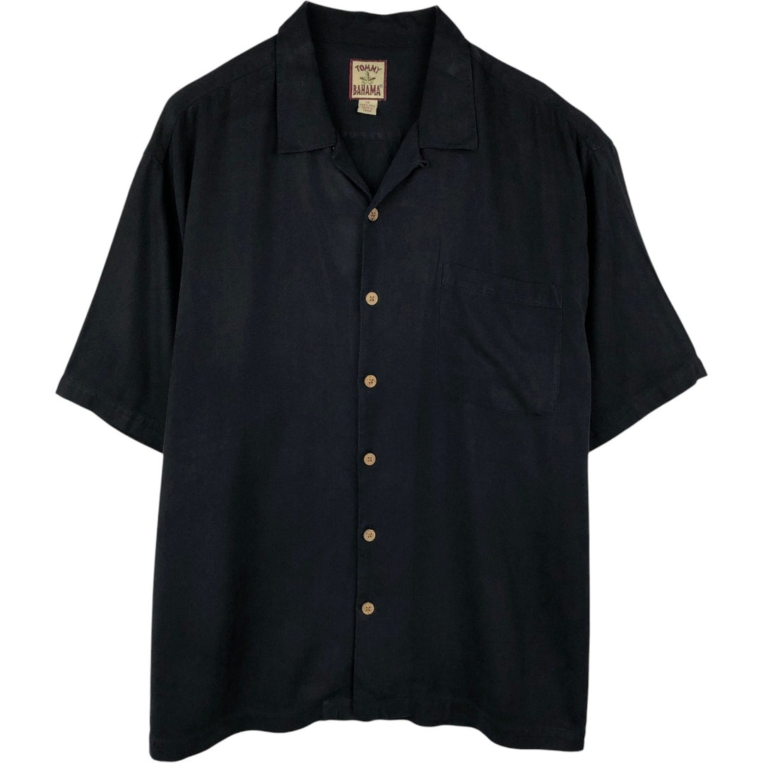 Tommy Bahama short sleeve open collar silk shirt, box shirt, men's XL size silk black type Vintage Second Hand