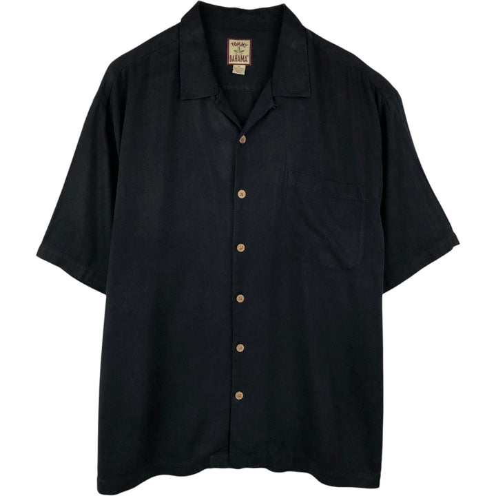 Tommy Bahama short sleeve open collar silk shirt, box shirt, men's XL size silk black type Vintage Second Hand