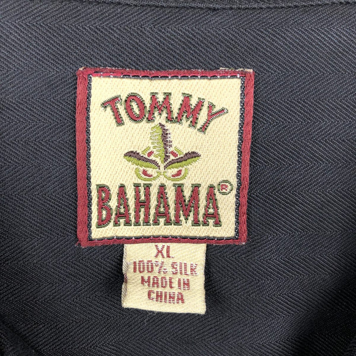 Tommy Bahama short sleeve open collar silk shirt, box shirt, men's XL size silk black type Vintage Second Hand