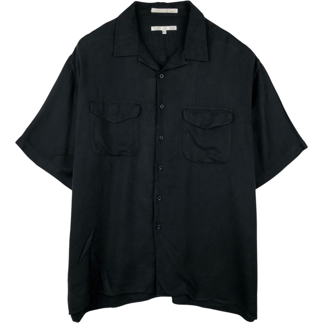 Perry Ellis short-sleeved open-collar silk shirt, boxy style, equivalent to men's XL. silk black type Vintage Second Hand