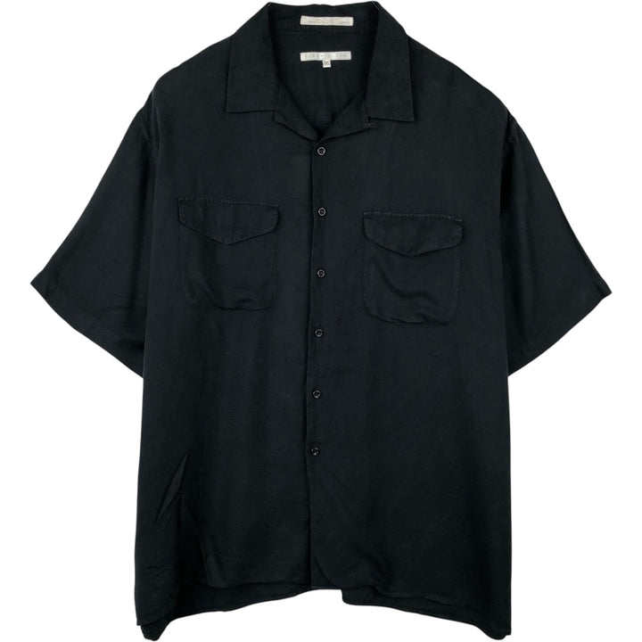 Perry Ellis short-sleeved open-collar silk shirt, boxy style, equivalent to men's XL. silk black type Vintage Second Hand